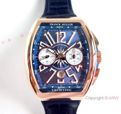 2019 Copy Franck Muller Vanguard Yachting Swiss 7750 Watch Rose Gold Blue Face